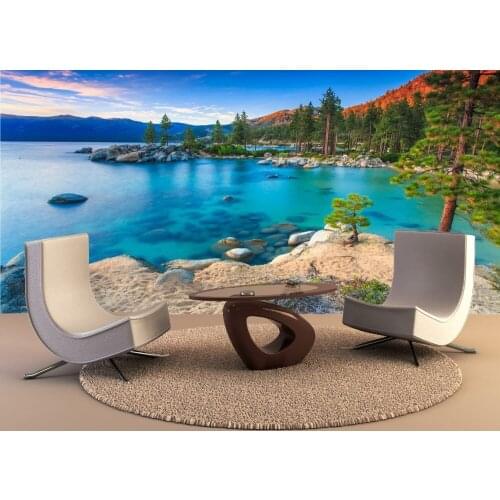 Custom Size 3D Photo Mural Lake Tahoe at sunse Removable Wall Papers Self-adhesive Vinyl Wall Sticker Art Home Decor Mural