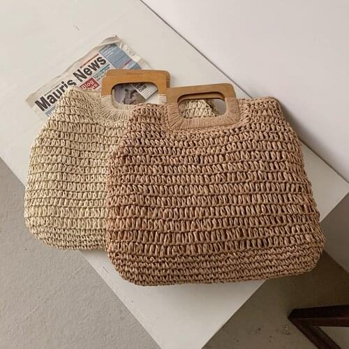 FUNMARDI Vintage Womens Bags 2021 Summer New Straw Woven Bag Large Capacity Beach Hand Bags Kintted Bags Ladies Casual WLHB2361