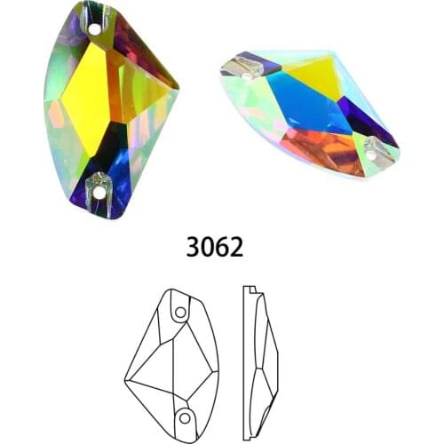 K5 Glass Sew On Rhinestone AB Color Flatback Crystal Galactic Sewing Stone Size 9*14 12*19 Fabric Accesories For Wedding Dress