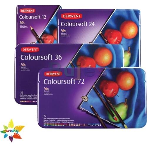 Derwent coloursoft 4MM Smooth Soft oil silk color pencil Miscible color Lightfastness 24 36 48 color iron box set Art supplies