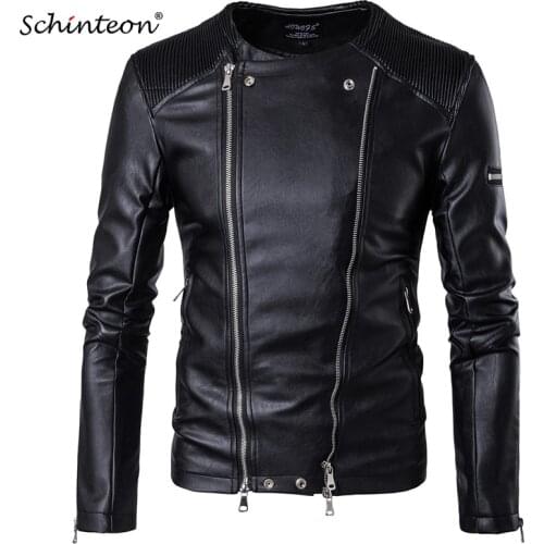 New Arrival Soft Leather O-Neck Jacket Multi Zipper Motorcycle Biker Clothing Black M-5XL Top Quality