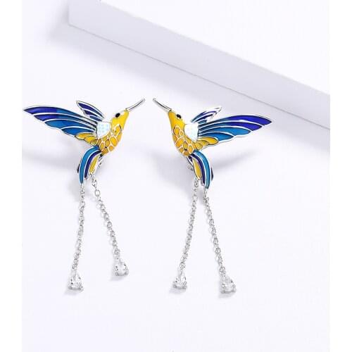 High Quality Hummingbird Colorful Epoxy Creative Animal Bird Ring Necklace Earrings Handmade Enamel Womens Wedding Birthday Par