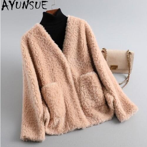 AYUNSUE Casual Real Wool Jacket Women Autumn Winter 2021 Sheep Shearling Coat Female Short Korean Fur Coats Manteau Femme Gxy344