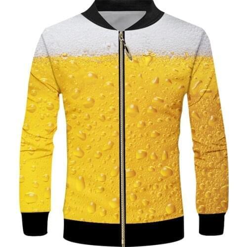 OGKB Mens Casual Zip Up Jacket Cool Printed Funny Bubble Beer 3D Unisex Coats Man Hip Hop Streetwear Cardigan Oversize Outwear