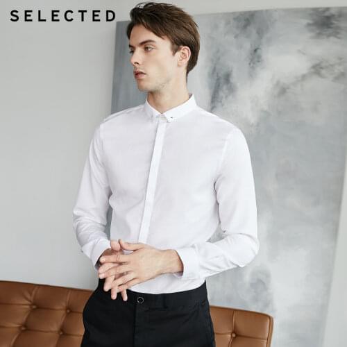 SELECTED Mens Slim Fit Dark Pattern Long-sleeved Shirt S|419305554