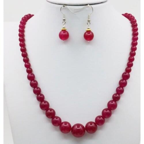 New arrival woman Rose color Stone 6-14mm Round beads Necklace Chain Earring Sets Jewelry Making Gifts Accessories 18inch