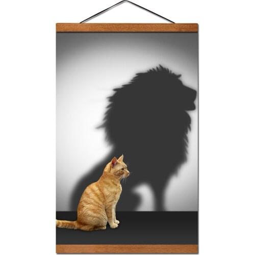 Cat Lion Shadow Art Posters Wall Art Canvas Prints Teak Wood Magnetic Scrolls Paintings For Living Room Decor