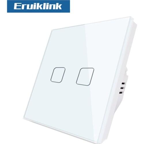 EU/UK Standard Eruiklink Wall Switch, Light Touch Switch 2 Gang 1 Way AC110V-240V Wall Touch Switch