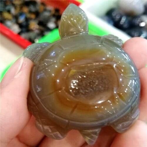 Natural Agate Geode Stone Quartz Crystal Minerals Animal Carving Turtle Reiki Healing Crystal Home Decoration