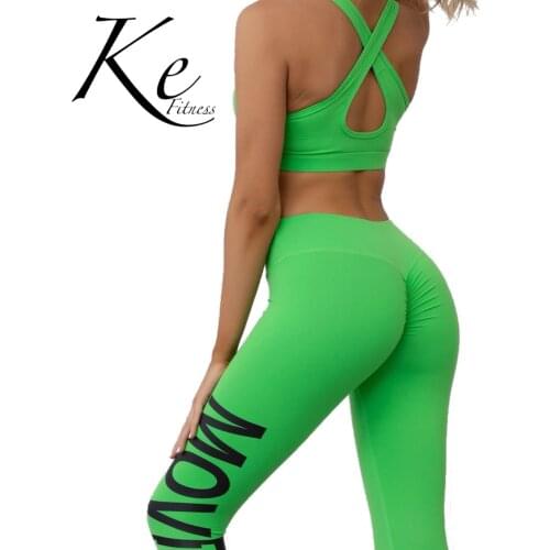 KE 2020 New summer green pink color-contrasting yoga clothes hips sports suit fitness clothes women tracksuit woman