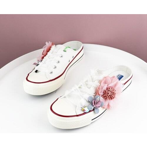 New Canvas Shoes Half Wrapped Cloth Sneakers Flower Single Shoes Classic Womens Shoes Large Size Shoes