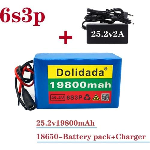 2021 new 6s3p 24 V 18650 Li ion battery 25.2 V 19800 MAH E-bike, moped / electric / Li ion battery pack with charger for sale