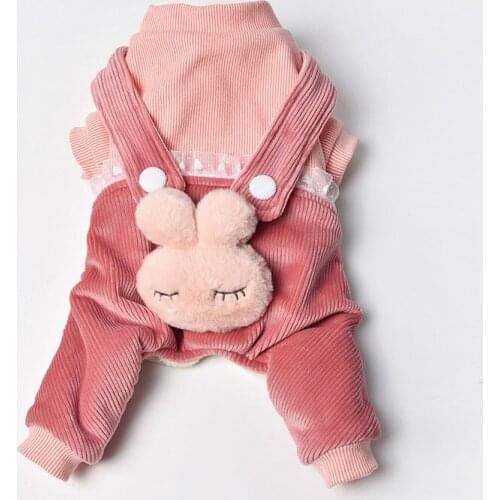 Autumn and Winter Fashion Cartoon Dog Jumpsuits Plus Velvet Warm Cute Rabbit Dog Four-legged Cotton Rompers Dog Cat Costume