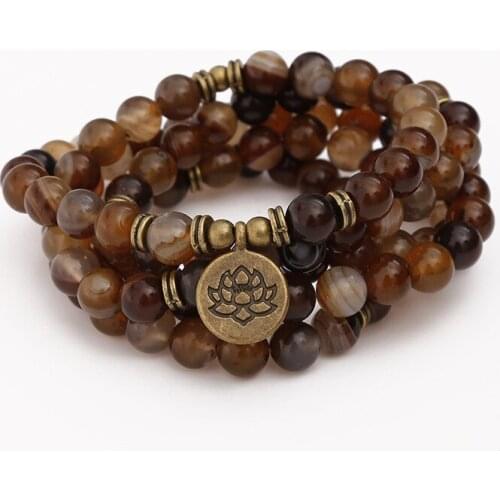 108 Natural Stone lotus Bracelet 108 Mala Yoga Necklace Matte Amazonite mala Jewelry