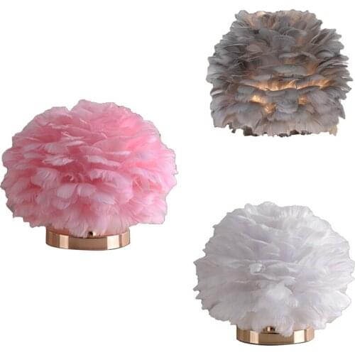 Feather Shaped Deco Table Lamp Vintage Bedside Desk Lamp for Bedroom Party Wedding Romantic Decoration ,EU Plug
