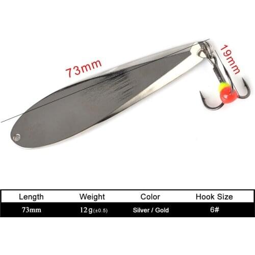 FTK Ice Fishing Lure Winter 12g Allumen Gold/Silver With Treble Hook For Trout Pike artificial Lure Multiple scenes available