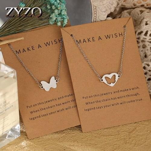 ZYZQ Romantic Couple Heart Butterfly Necklace For Women Wedding Anniversary Jewelry Silver Color Animal Choker Necklace