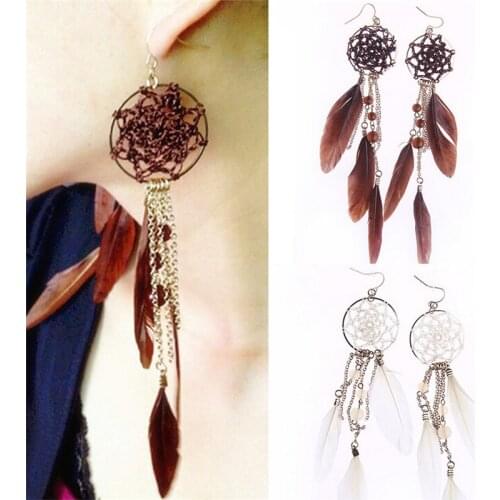 Charming Earring Men Women Unisex Dream Catcher Feather Pendant Drop Earrings Long Dangle Earrings