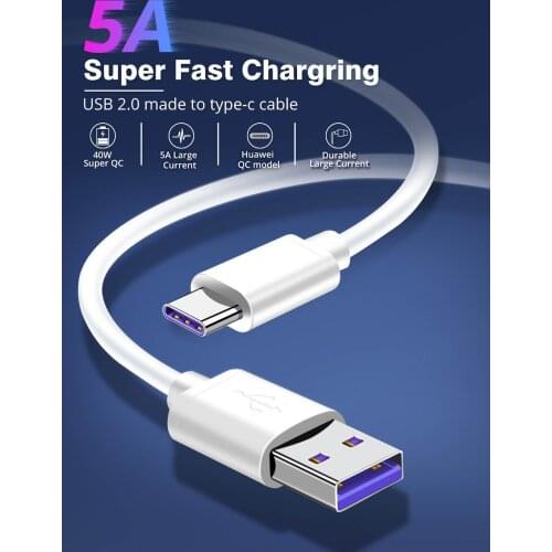 USB C 3.1 5A Type C Data Cable for Huawei Mate 9 10 P10 P20 P30 Pro Type-C 1m Fast Charging Charger for Nova 5 USB-C Supercharge