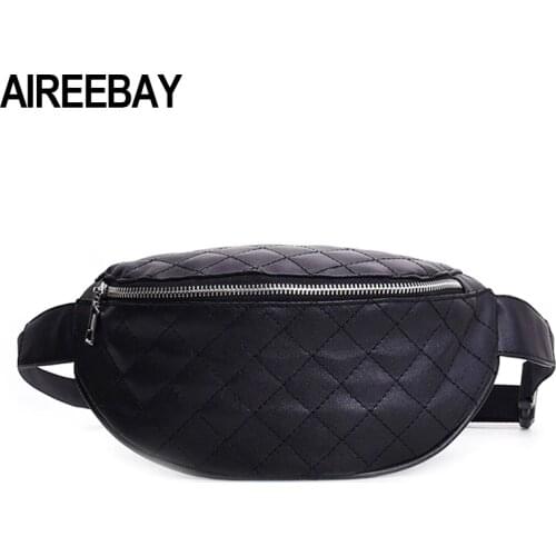 AIREEBAY Fanny Pack For Women Belt Bag Female Waist Bag Black Leather Waist Packs Crossbody Bags Female Money Belt Bum Bag