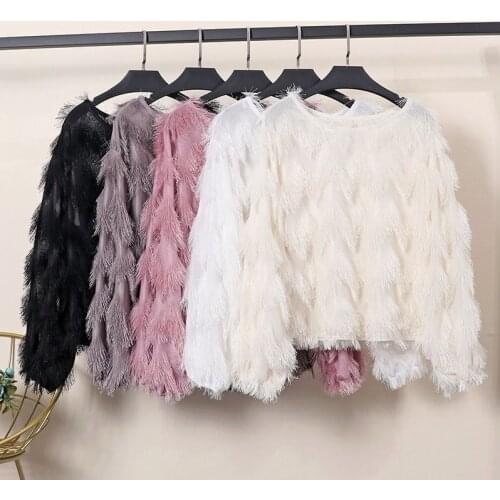 Blouse Women Autumn Wave Shape Furry Tassel Long Sleeve Pullover Top Women Blusas Ropa De Mujer
