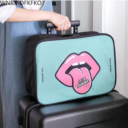 2019 Women Travel Bag Packing Cubes Cartoon Big Mouth Printed Luggage Bag Hand Travel Bag Large Capacity Organizer