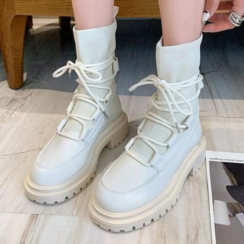 2021 Modern Boots Women Ankle Short Stretch Boots Fashion Autumn Winter Platform Shoes Female Cross Tied Ladies Stretch Shoes