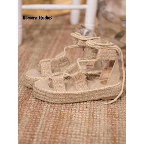 Hemera Studios flat platform Roman sandals Esparto Women summer 2021 jute espadrille with Handmade Laces