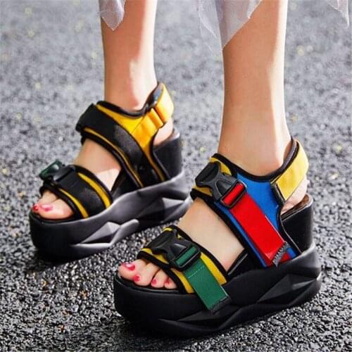 Gladiators Womens Cotton Nylon Strap Platform Wedge High Heel Sandals Open Toe Summer Party Pumps Casual