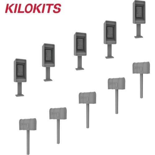 1/72 5 Sets Plastic Telephone Booth and Mailbox Diorama Building Kits Miniature Accessories Parts