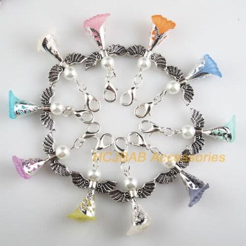 10 New Angel 21x28mm Charms Mixed Flower Acrylic Tibetan Silver Plated Retro With Lobster Claw Clasps