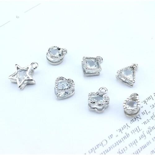 10pcs Fashion Cute Inlay Zircon Earrings Triangle Square Bracelet Necklace pendant Small Charms Diy Jewelry Accessories Metal