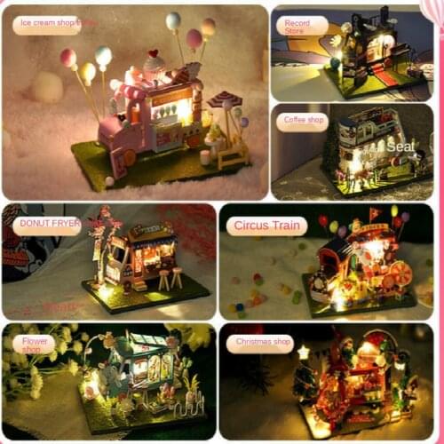 2021 DIY DollHouse Wooden Caravan Doll Houses Miniature Dollhouse Furniture Kit Toys for Children New Year Christmas Gift Casa