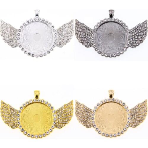 3PCS 30mm Cabochon Pendant Base Angel Wing Charms DIY Jewelry Making Necklace Alloy Crafts Supplies Jewellry Findings
