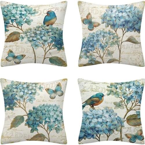45*45cm Flower Bird Pillowcase Cotton Linen Retro Cushion Cover Decoration for Home Christmas Gifts
