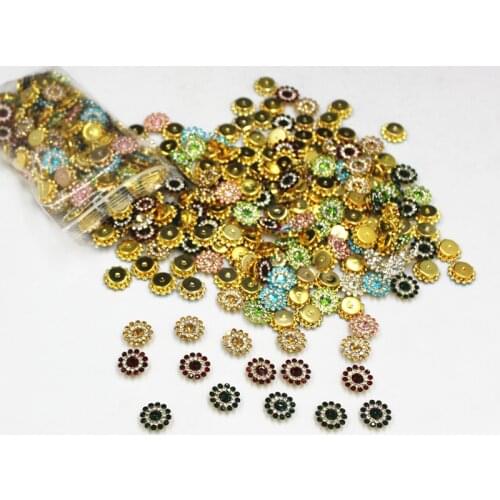 50pcs/lot 14mm Multicolor Flower Beads Rhinestone Bezel Patch Crystal Cabochon Rould for DIY Jewelry Making Handmade Accessories