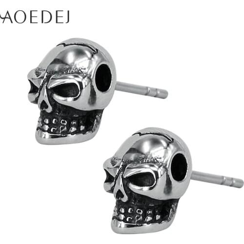AOEDEJ Punk Skull Earrings For Men Stainless Steel Mens Earrings Studs Black Push Back Fashion Jewelry Gift Boucle D Oreille