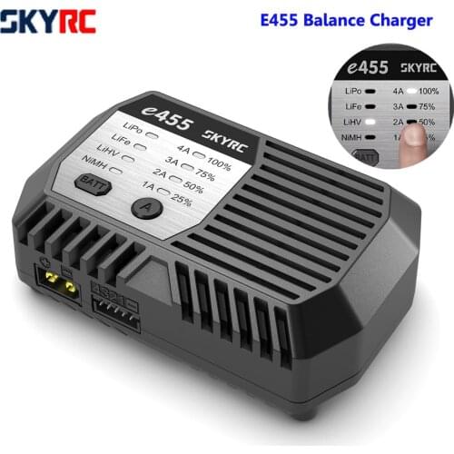 SKYRC E455 Balance Battery Charger 100-240V 50W 4A for 2-4S LiPo LiFe LiHV Battery 6-8S XT60 Connector Handy Portable Charger