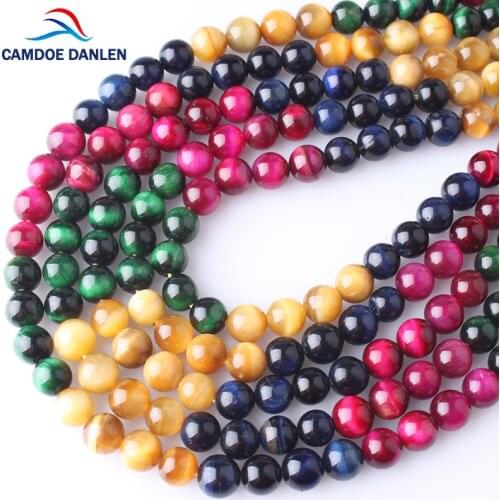 CAMDOE DANLEN Natural Stone Beads Green Blue Rose Mix Tiger Eye Round Loose Beads 4 6 8 10 12mm Fit DIY Beads For Jewelry Making