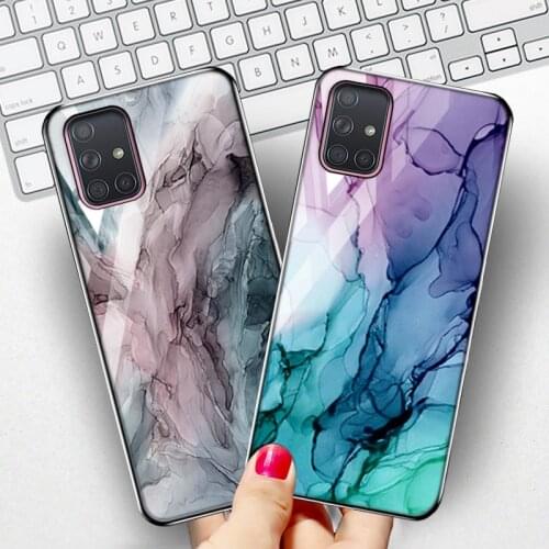 A52 A32 A02S Marble Stone Case For Samsung A72 Case Luxury Tempered Glass Case For Samsung A51 Cover A12 A21S A31 A41 Coque A 51