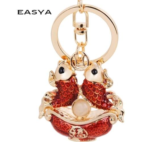 EASYA Porte Clef Chain Llaveros Classic Chinese Style Double-fish Keychain Car Bag Ornaments Pendants Ring Factory Wholesale
