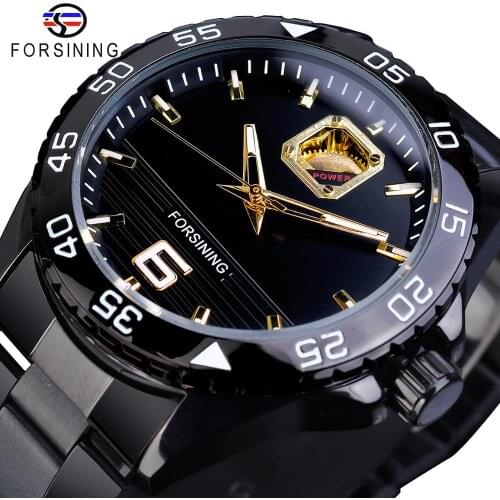 Forsining 2019 Mechanical Mens Wristwatch Fashion Creative Dial Man Clock Black Stainless Steel New Arrival Business Male Watch