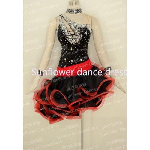 GOODANPAR Hot Sleeveless Lycra Rhinestone Organza Latin Dance Competition Dresses Women Girls Standard Samba Rumba Salsa Costume