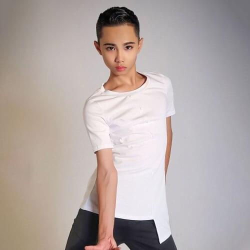 Boys HN5037 Cotton Round Collar Child Boy Latin Dance Shirt Kids Male Latin Dancing Tops for Samba Tango Chacha Practice Costume