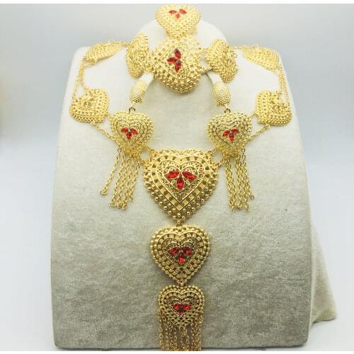 Nigerian Wedding African Beads Jewelry Sets Crystal Fashion Dubai Gold Jewelry Sets For Women Costume Design necklace earrings