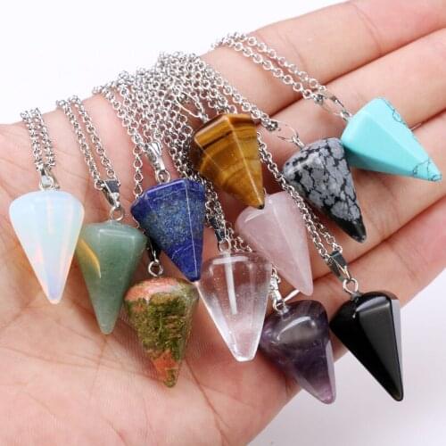 Hot Sale Hexagonal Simplicity Conical Pendulum Crystal Pendant Necklaces Vintage Natural Crystal Necklace For Women Jewelry