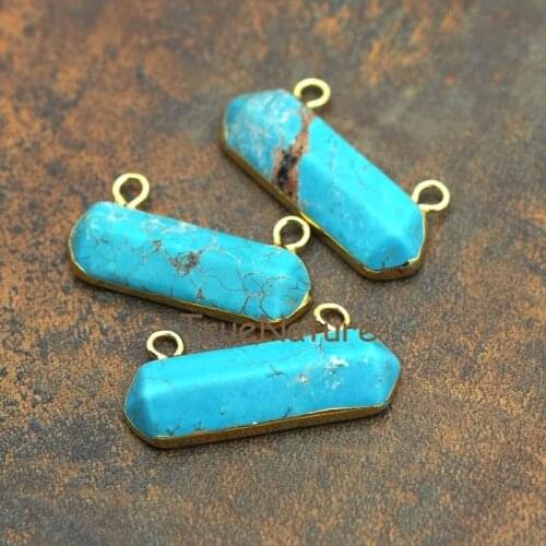 Fashion Blue Turquoises Double Bail Charms Round Rectangle Shape Turquoises Pendants For Necklace In 36*17 mm PM5766