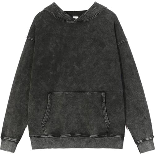 100% Cotton Plain Vintage Washed Black Mens Oversized Hoodies Pullover Solid Retro Hooded Sweatshirts Male Polerones De Hombre