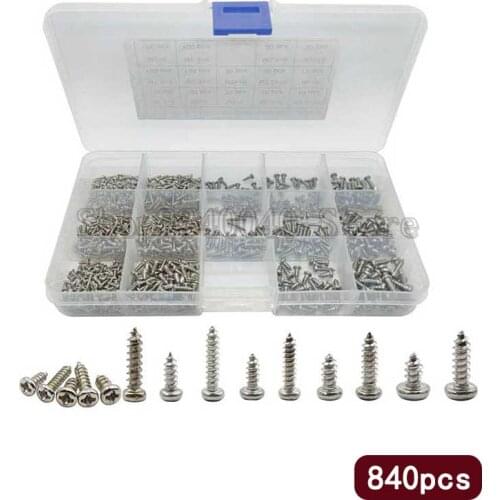 840Pcs/set M3 M2.6 M2.3 M2.2 M2 M1.7 Mix Pa Phillips Head Micro Screws Round Head Self-tapping Electronic Small Wood Screws Kit
