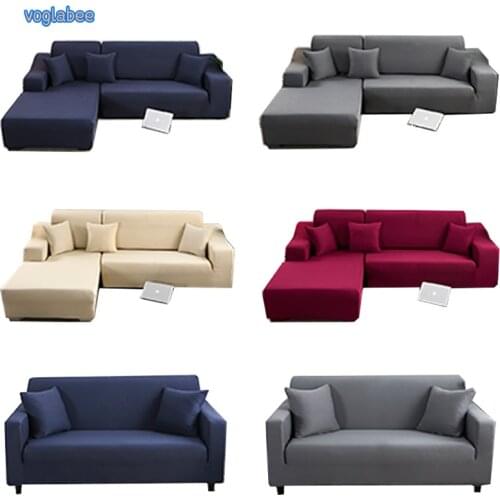 Solid Color Corner Sofa Cover Elastic 1/2/3/4 Seater L Shaped Couch Covers For Combination Set Removable Adjustable Slipcovers